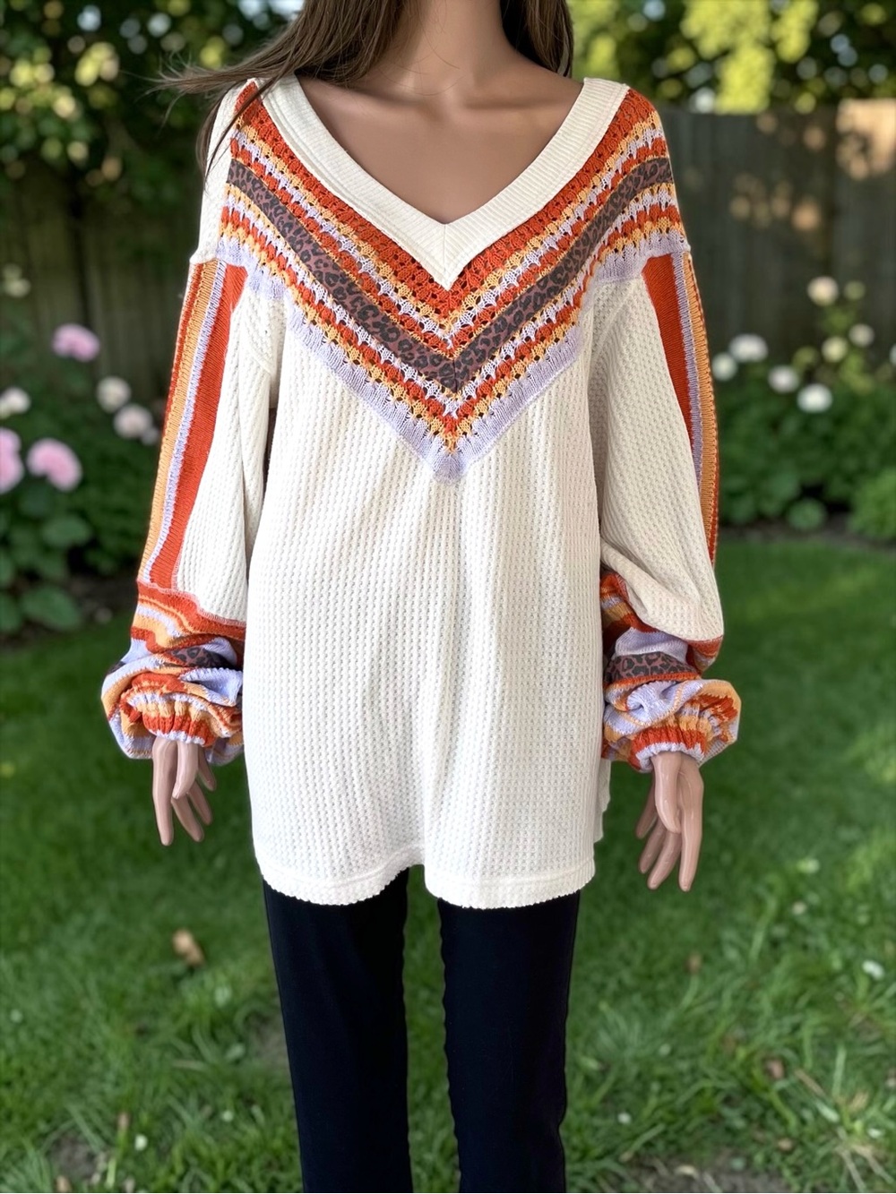 Free People Oversized Thermal Waffle Knit Boho Sweater Size L
